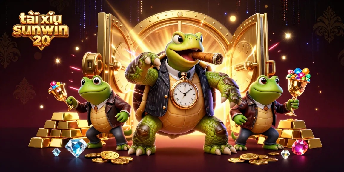 Experience the thrill of tài xỉu sunwin 20 with a dynamic casino scene featuring a snapping turtle mobster and bullfrog enforcers.