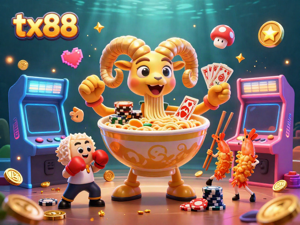 Engaging scene of the tx88 casino featuring cartoon characters in a vibrant casino environment