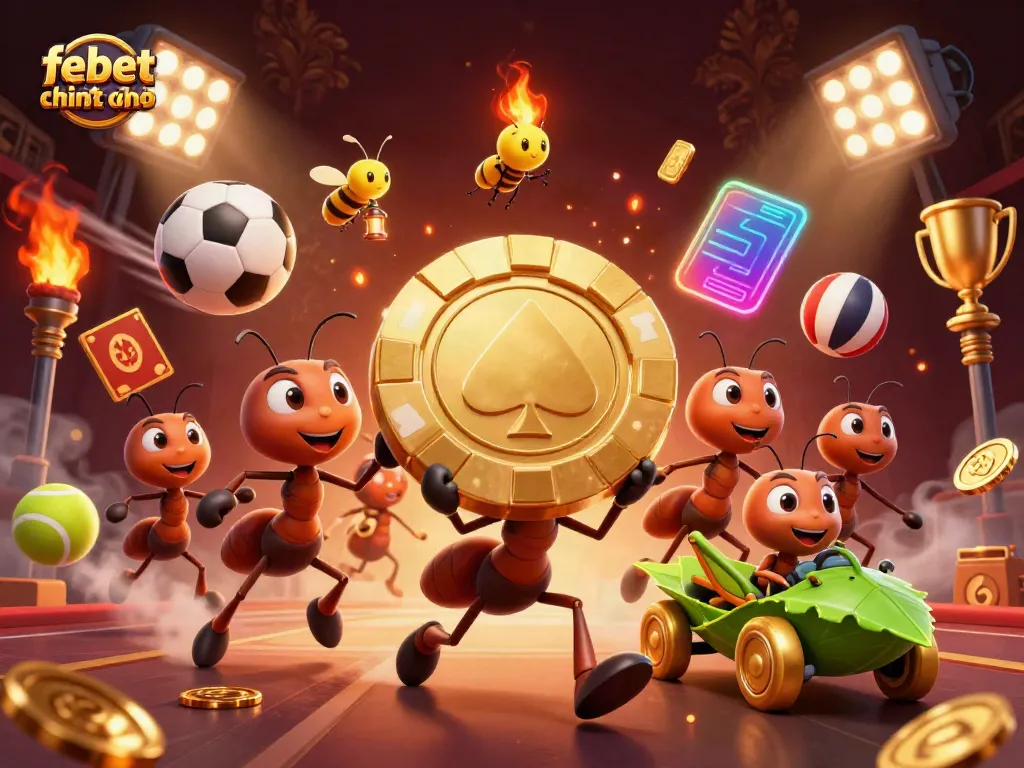 Experience excitement with febet chính chủ as ants run a heist carrying a massive poker chip.