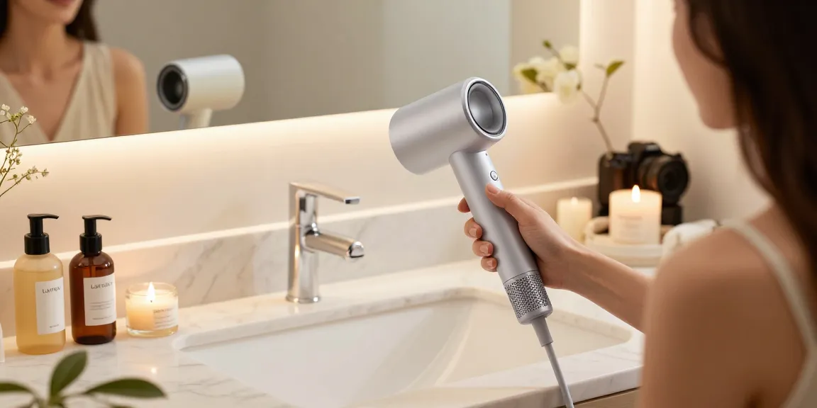 Laifen Air Pro Haartrockner, leistungsstark und kompakt, in eleganter Badezimmerumgebung.