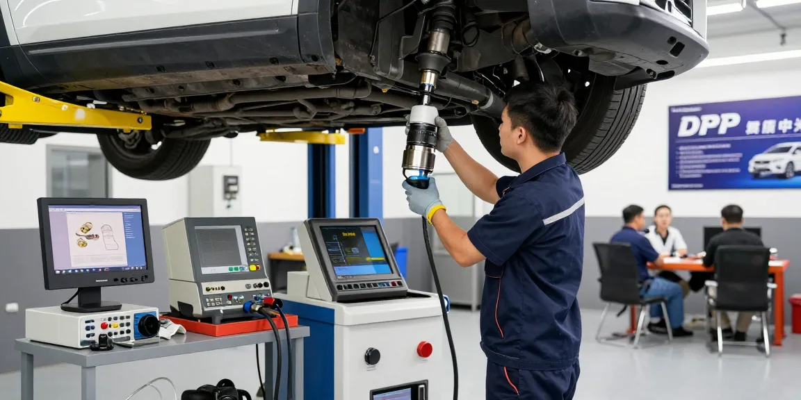 DPF Reinigung in Laatzen: Techniker führt DPF-Reinigungsdienst in einer modernen Automotive-Werkstatt durch.