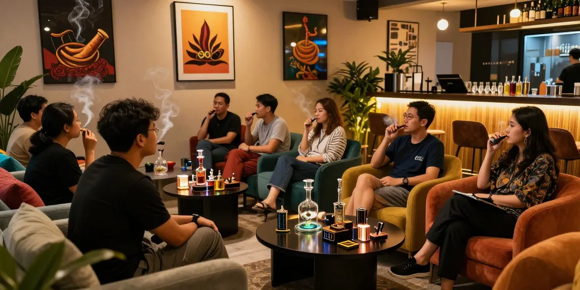 Enjoying rokok88 products in a stylish lounge environment with friends and accessories.