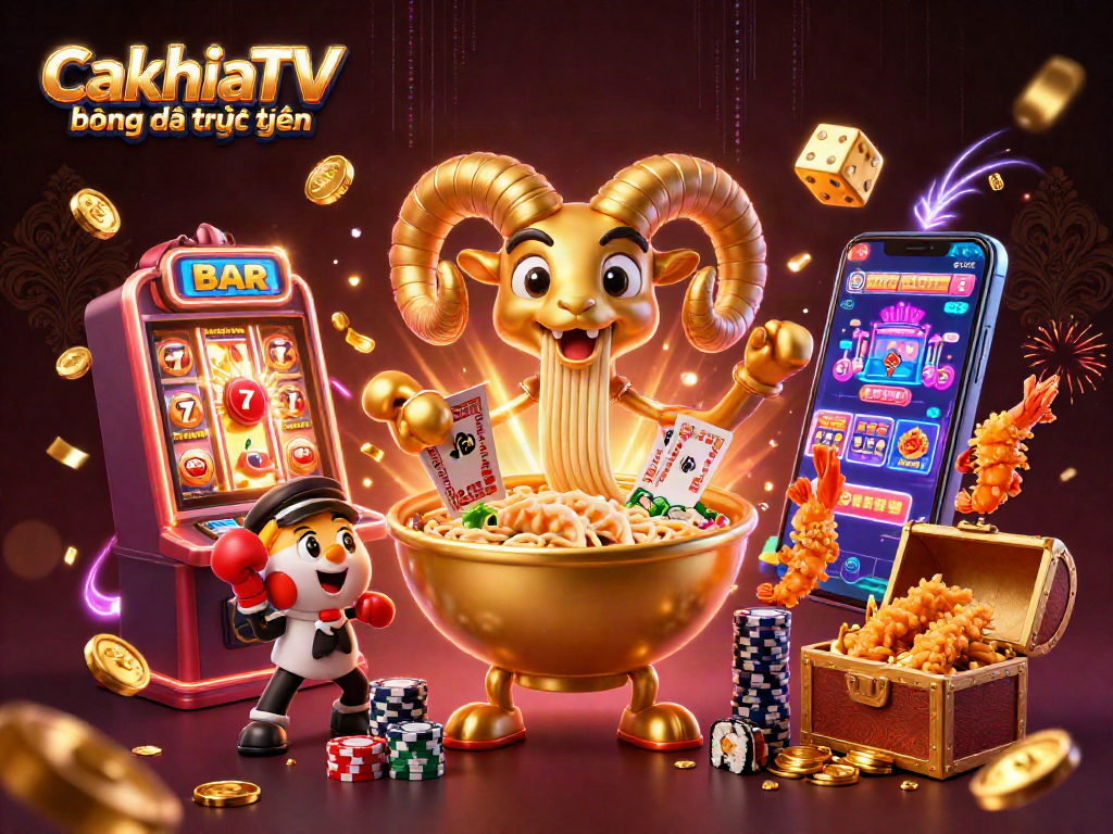 CakhiaTV bóng đá trực tuyến showcases a vibrant 3D casino scene filled with dynamic characters and exciting game elements.