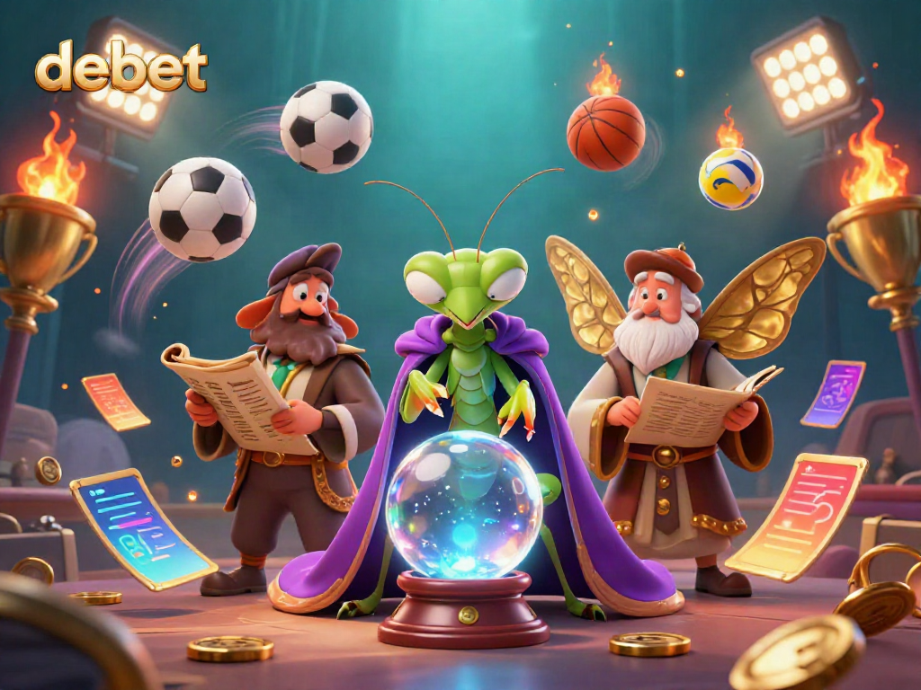 Experience debet's casino magic with a vibrant scene of fortune tellers and sports excitement.
