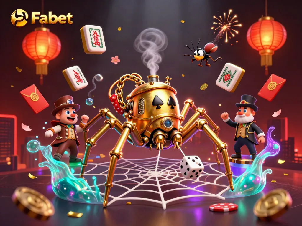 Engage with Fabet's exciting gaming experience featuring steampunk elements and lively casino decorations.