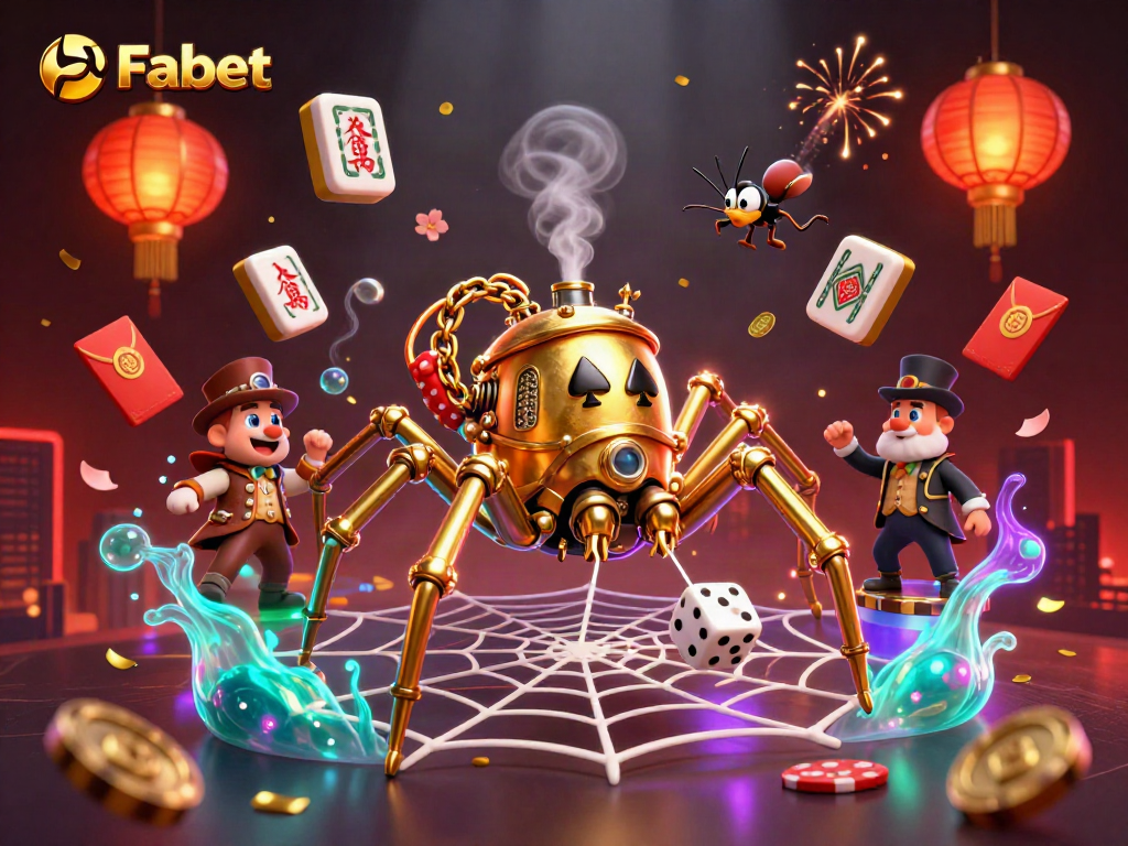 Engage with Fabet's exciting gaming experience featuring steampunk elements and lively casino decorations.