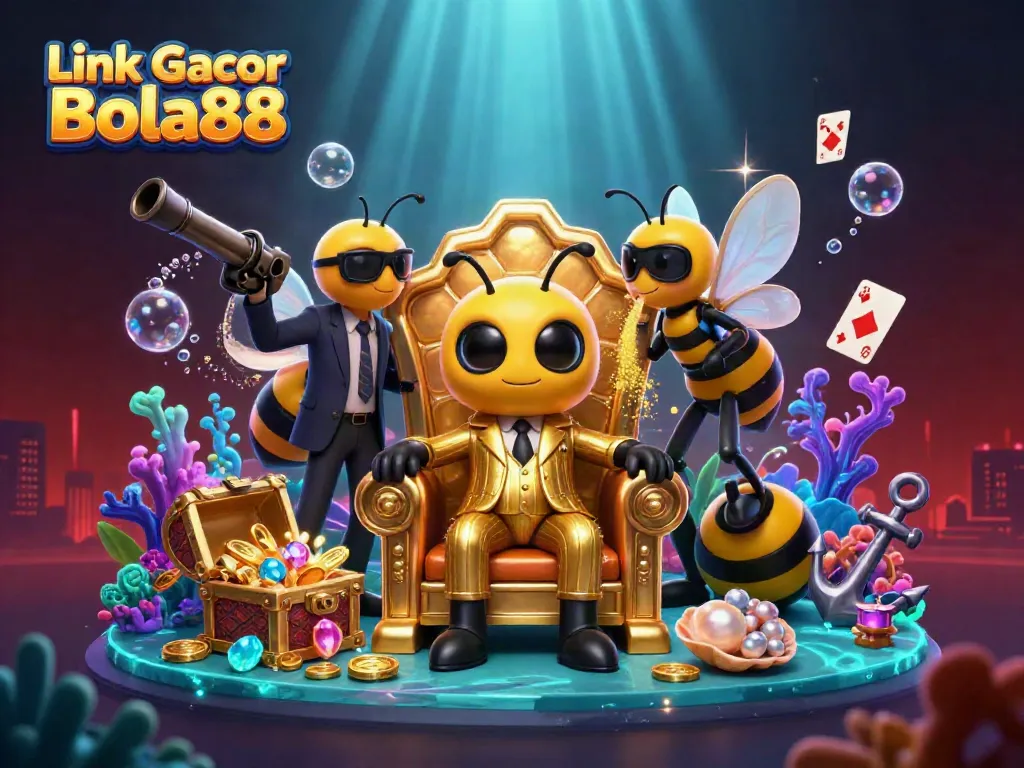 Experience the excitement of Link Gacor Bola88 with a dynamic 3D casino scene full of characters and treasures.