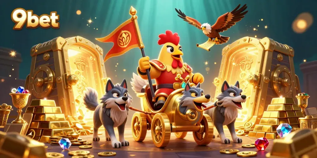 Experience thrilling casino action at 9bet featuring golden treasures and dynamic characters.
