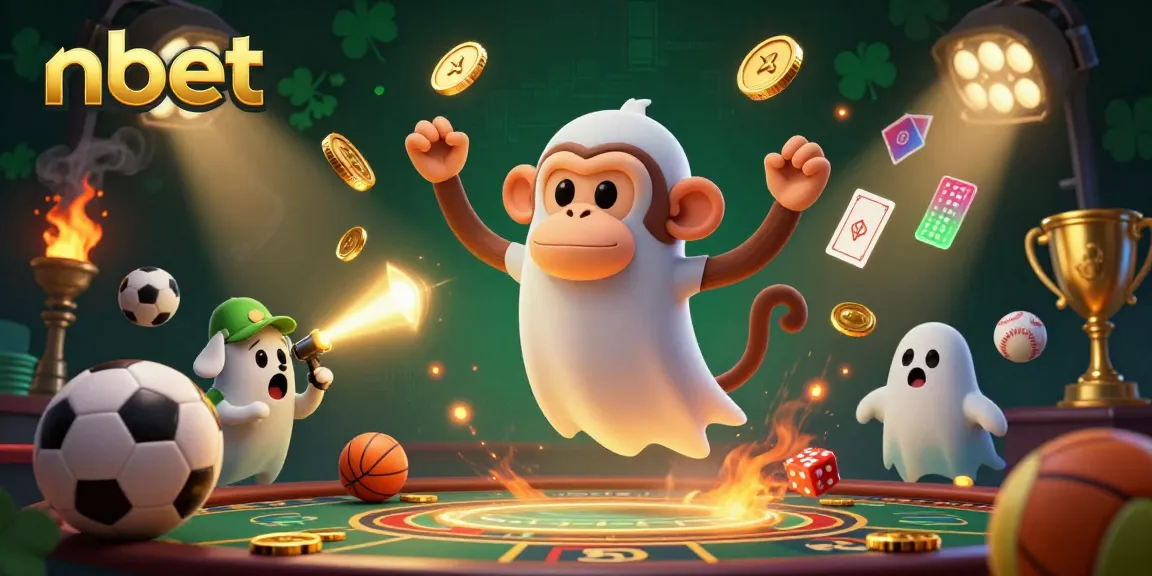 Engage in thrilling gameplay at nbet with a poltergeist monkey juggling while a curious ghost-hunter puppy tracks it.