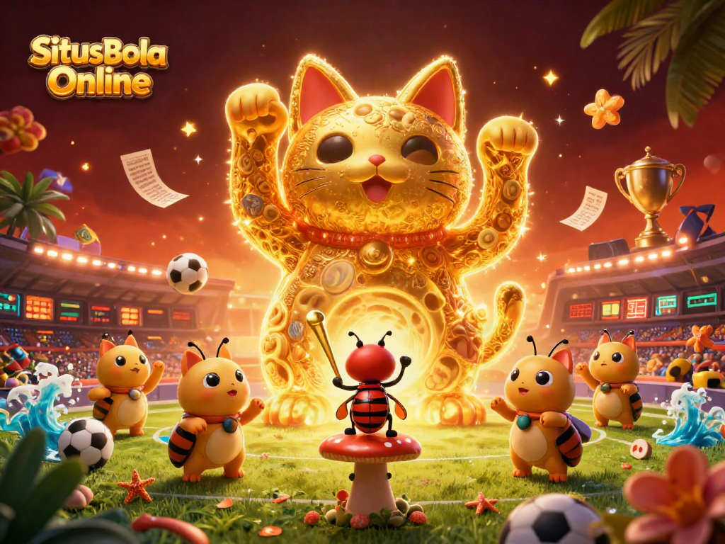 Engage in thrilling sports betting with Situs Bola Online, featuring dynamic golden fireflies and casino symbols.