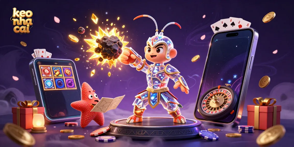 Engaging scene of a keo nha cai galactic samurai mantis shrimp battling asteroids while surrounded by vibrant casino elements.