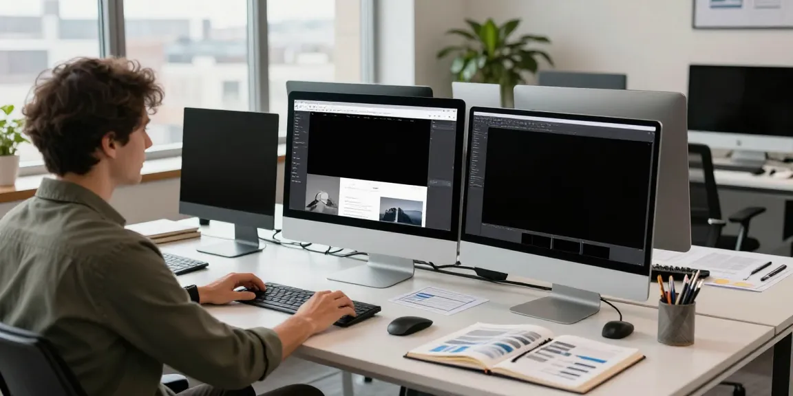Webdesign Saarland: Designer bespricht mit Kunde moderne Webseiten in hellen Büroräumen.