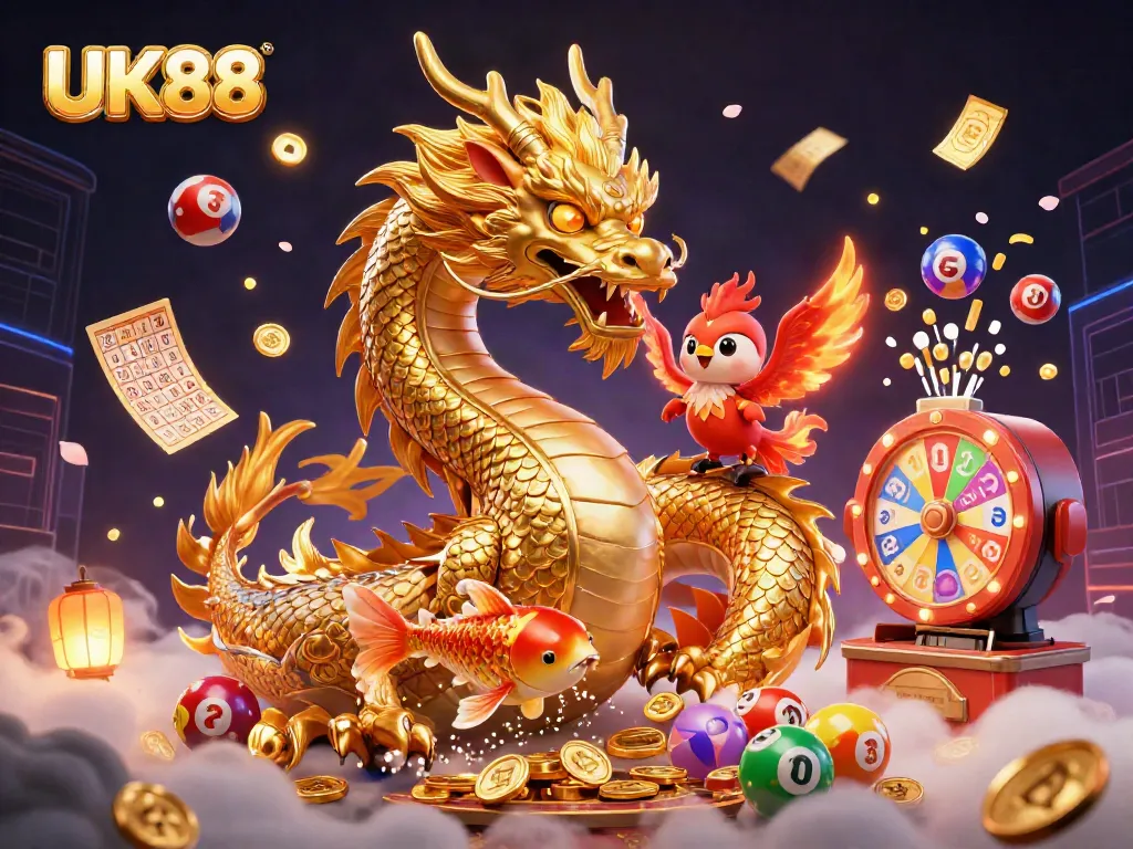 Win big with UK88's dazzling games surrounded by vibrant animated lottery elements!