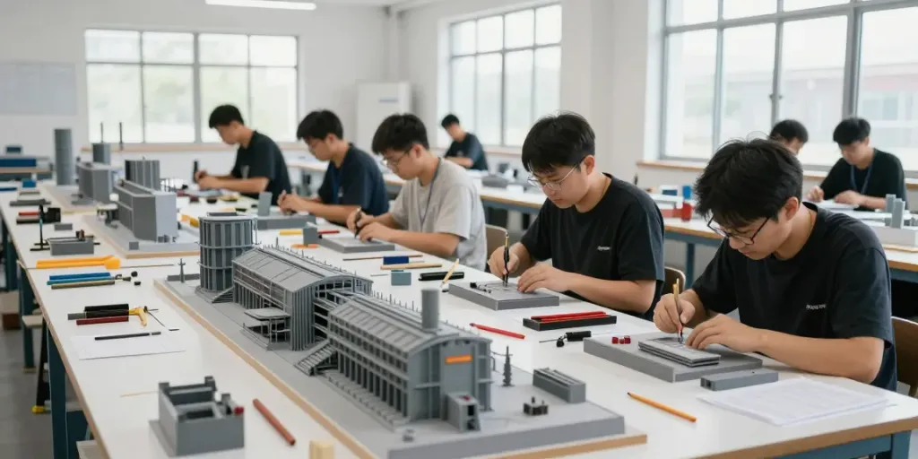 Industrie Modellbau: Präzision in der Modellbau-Werkstatt mit Detailarbeiten an industriellen Modellen.