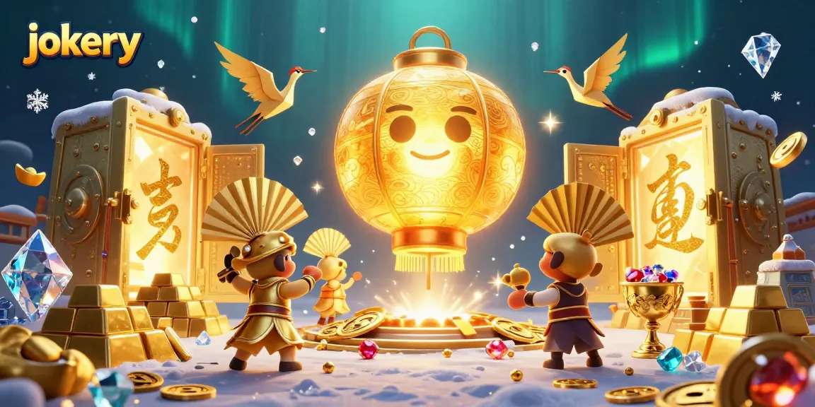 Experience the thrill of jokery with vibrant 3D casino art filled with treasures and playful characters.